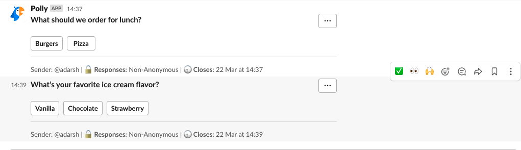 creating poll on Slack using Polly.ai
