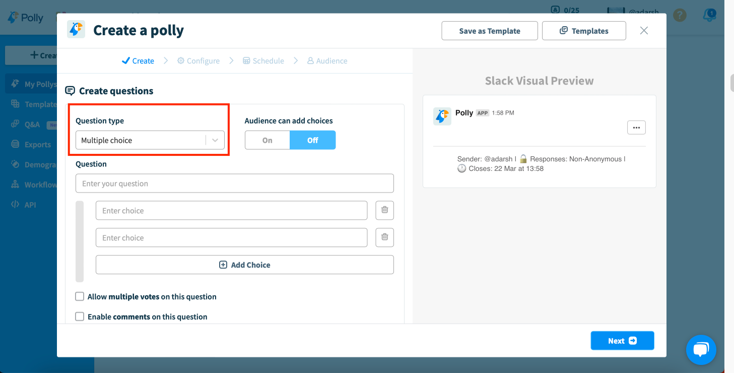 creating polls and surveys on Polly.ai 
