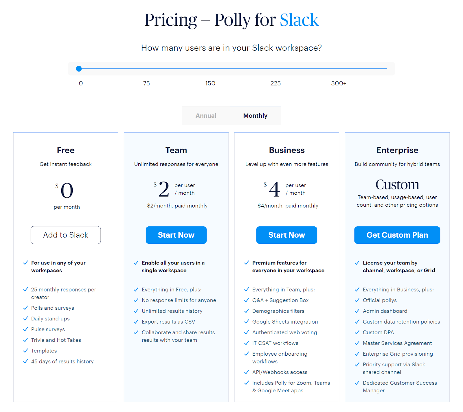 Polly.ai pricing for Slack
