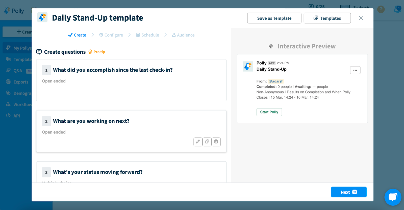 Polly.ai Daily standup template 