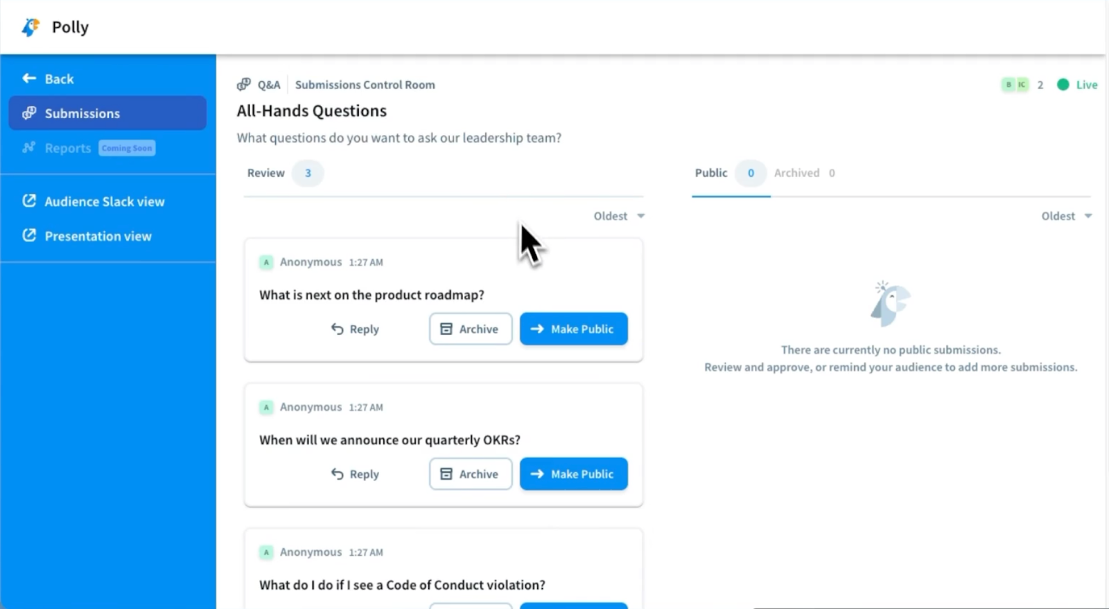 Q&A Sessions on Polly.ai