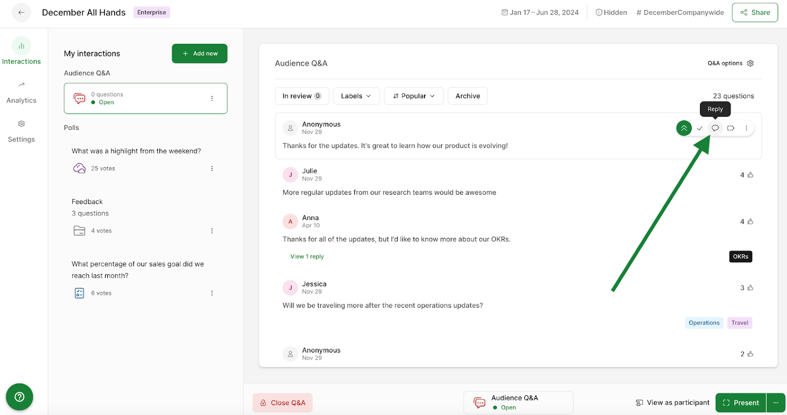 Slido Analytics Feature