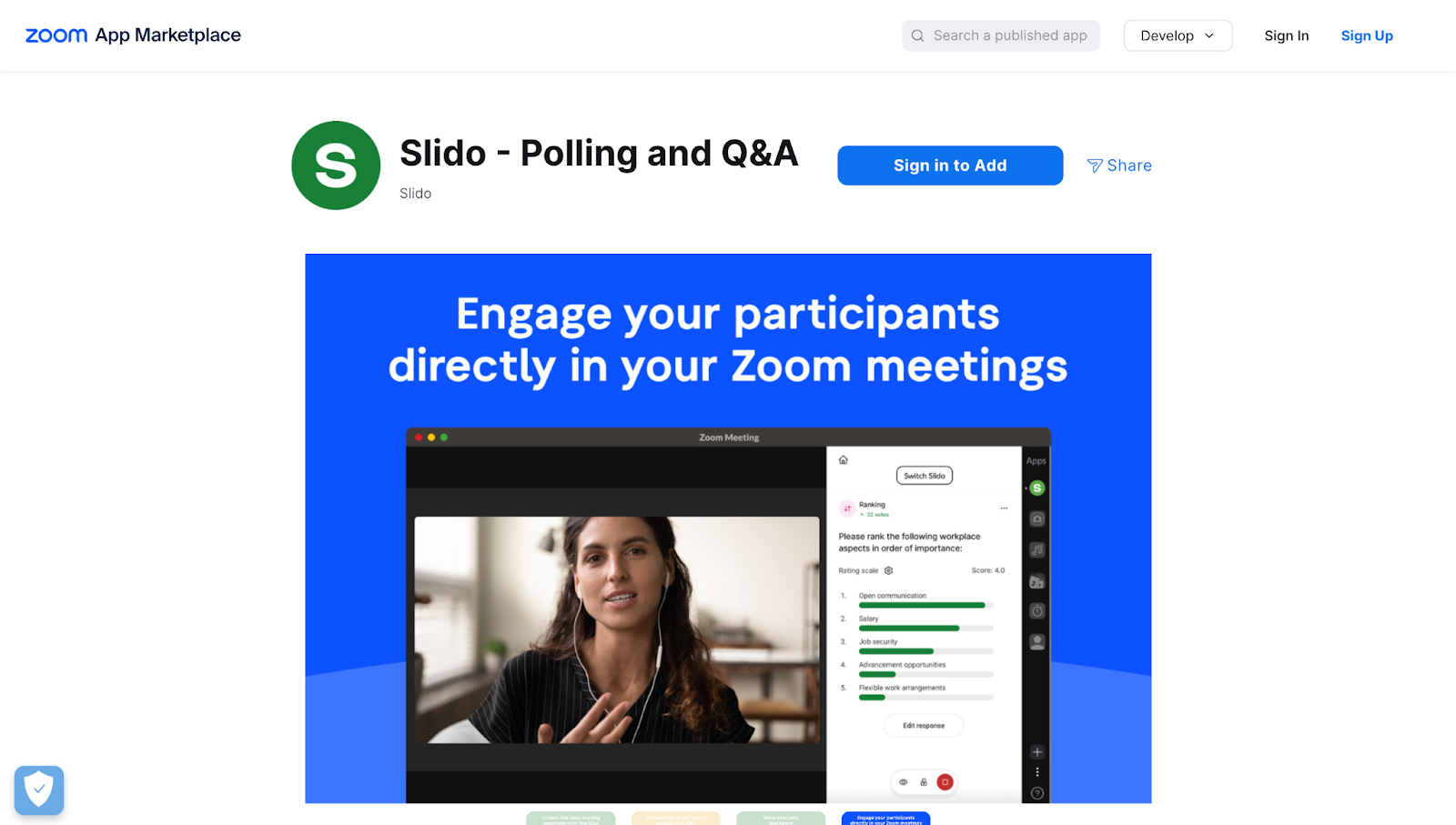 Slido in Zoom Marketplace
