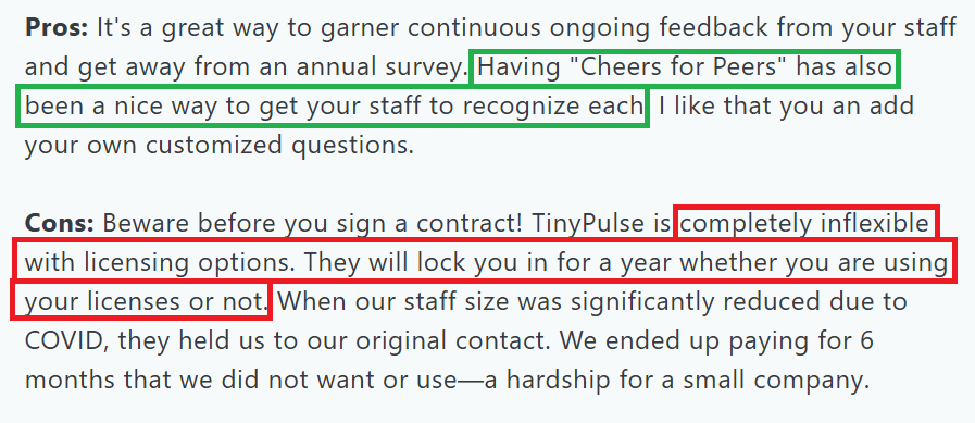 TINYpulse user review on G2