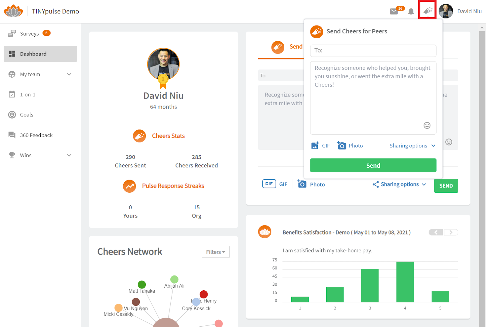 Send Cheers For Peers in TINYpulse