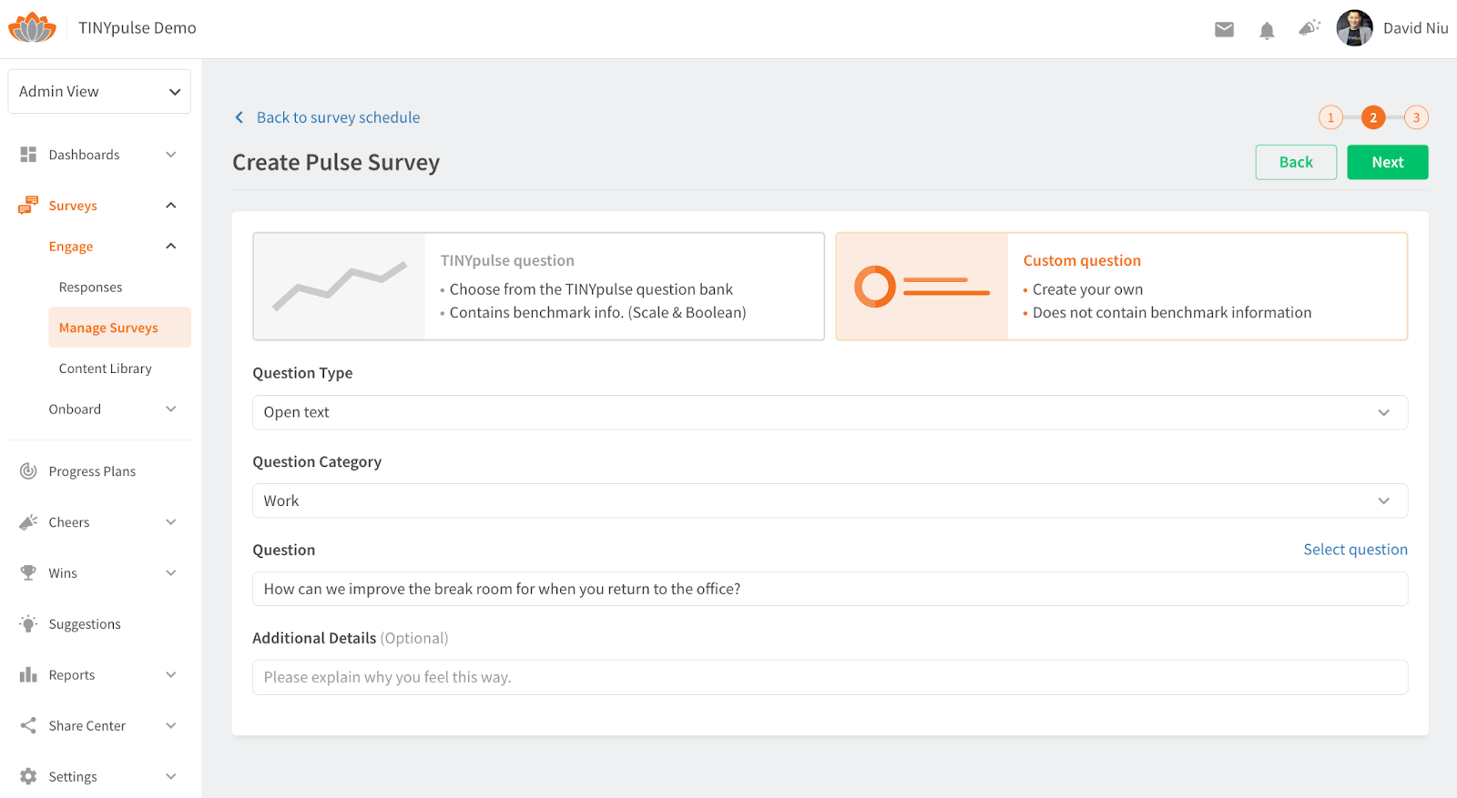 Creating Pulse Survey in TINYpulse